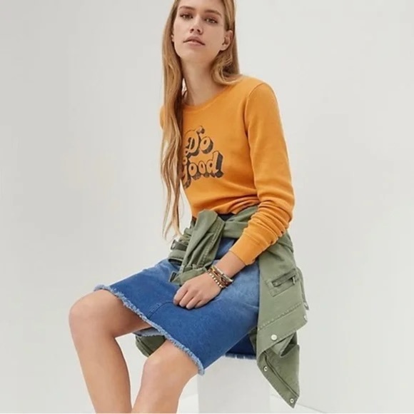 Anthropologie Back When "Do Good" Waffle Thermal Long Sleeve Top in Mustard M - Picture 1 of 8